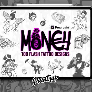 Cash Money Hustle Flash Tattoo Stamps for Procreate - 100 Money Cash Hustle Flash Tattoo Style Stamp Brushes Pack - Instant Digital Download