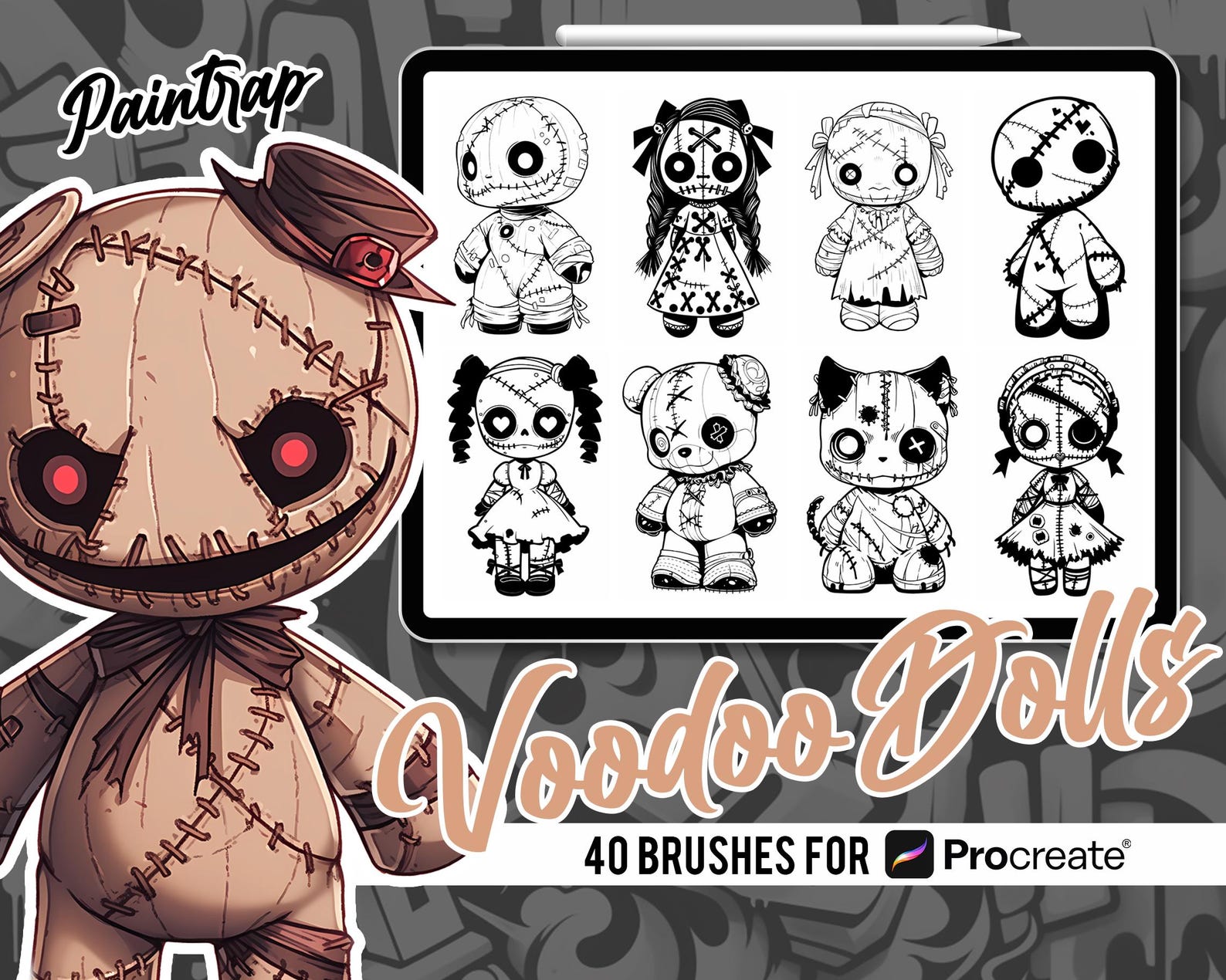 Voodoo Dolls Stamp Brushes for Procreate - 40 Voodoo Dolls Style Cute ...