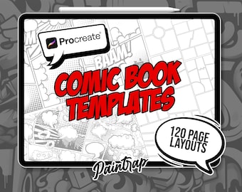 Plantillas de diseño de páginas de cómics para Procreate: paquete de 120 plantillas en blanco para guiones gráficos de cómics y pinceles de sellos - Descarga digital instantánea