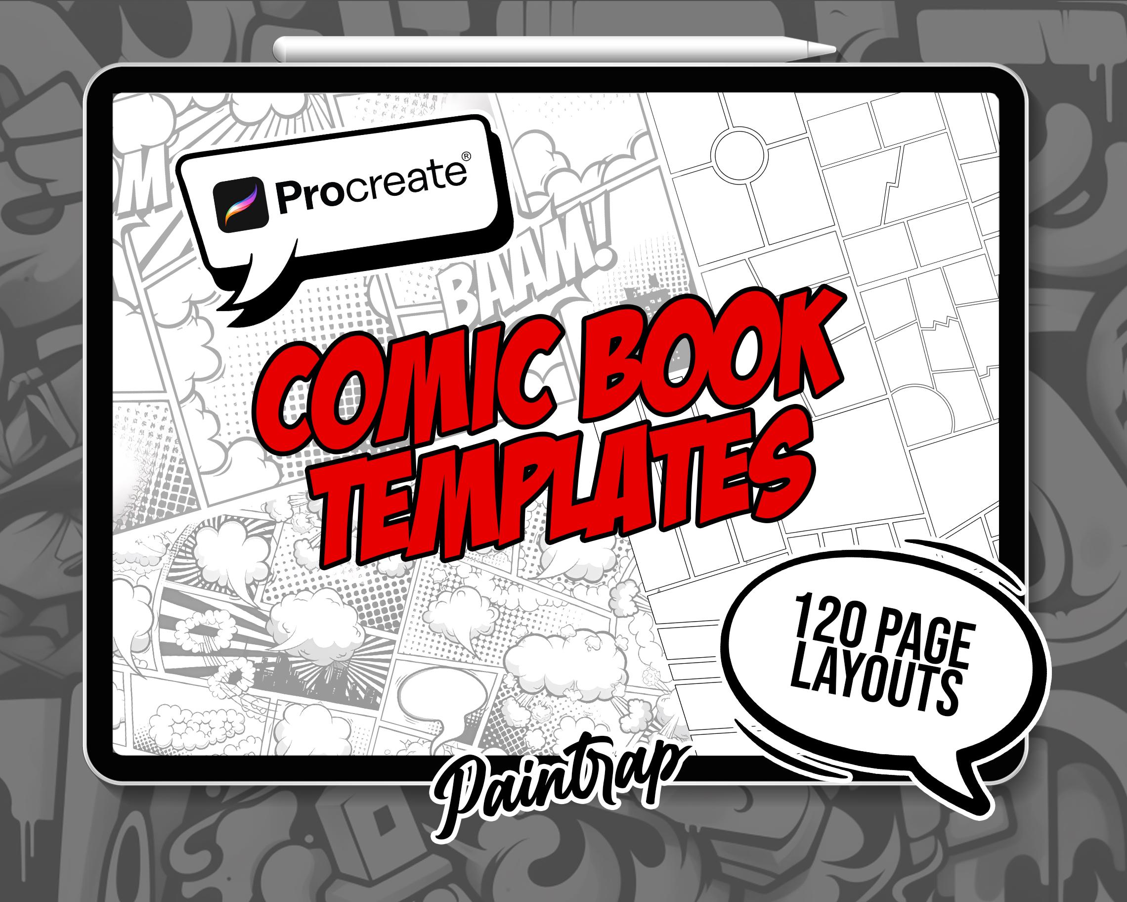 Plantillas de diseño de páginas de cómic para Procreate – 120 pinceles sello de storyboard | Descarga digital instantánea