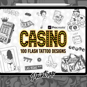 Casino Gamble Flash Tattoo Stamps for Procreate - 100 Casino Vegas Money Flash Tattoo Style Stamp Brushes Pack - Instant Digital Download
