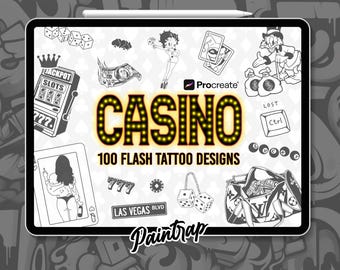 Sellos de tatuajes flash de casino para Procreate - Paquete de 100 pinceles de sellos de tatuajes flash de dinero de casino de Las Vegas - Descarga digital instantánea