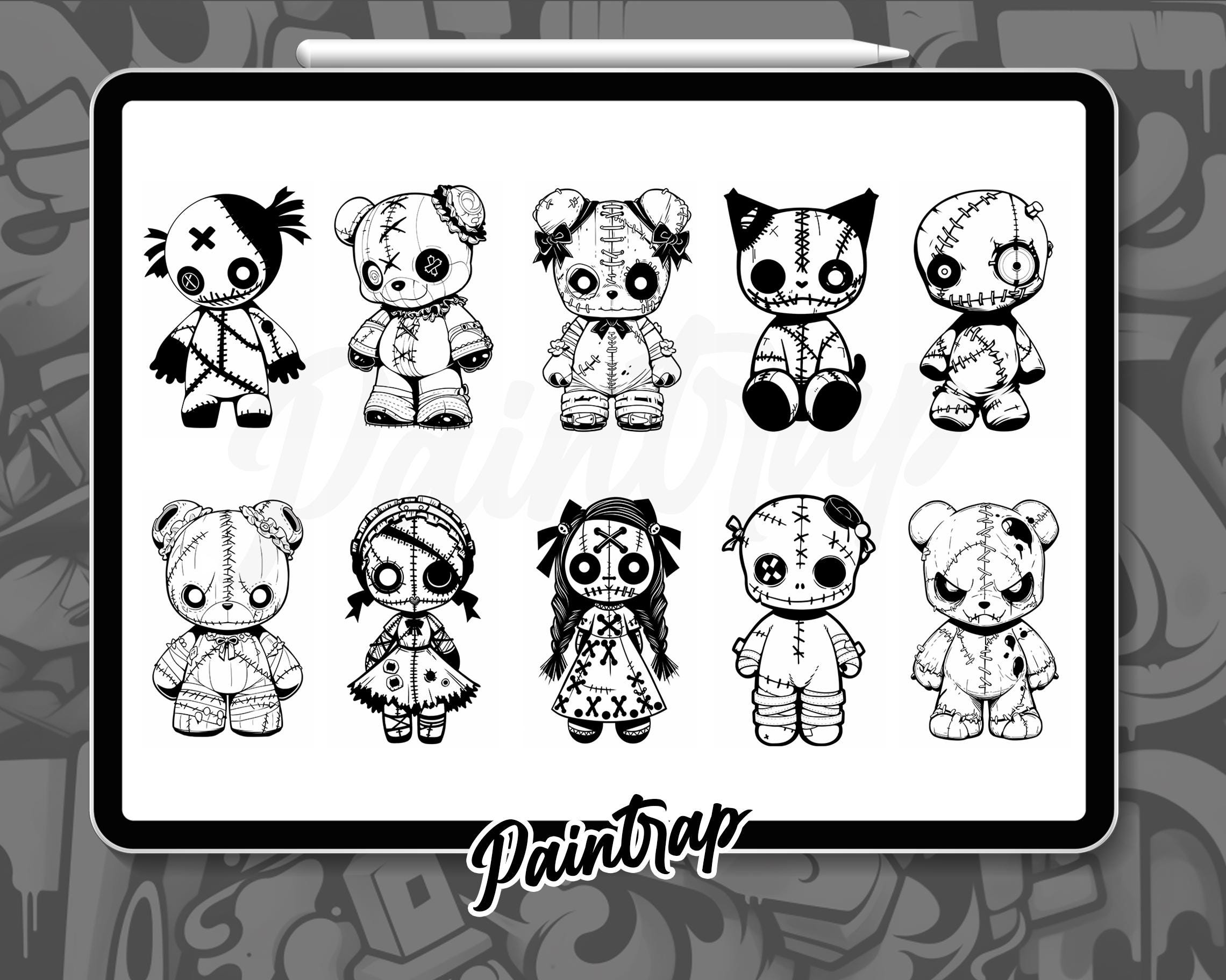 Voodoo Dolls Stamp Brushes for Procreate - 40 Voodoo Dolls Style Cute ...