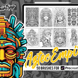Aztec Stamp Brushes for Procreate - 50 Aztec Style History Pattern Stamp Brushes Pack - Instant Digital Download