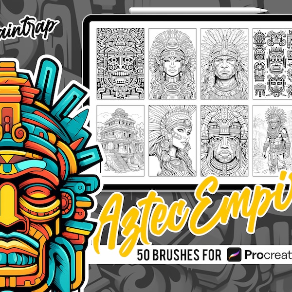 Aztec Stamp Brushes for Procreate - 50 Aztec Style Pattern Brushes Pack - Instant Digital Download