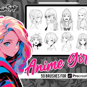 Anime Female Girls Stamp Brushes for Procreate - 50 Procreate Anime Stamp Brushes Pack - Instant Digital Download