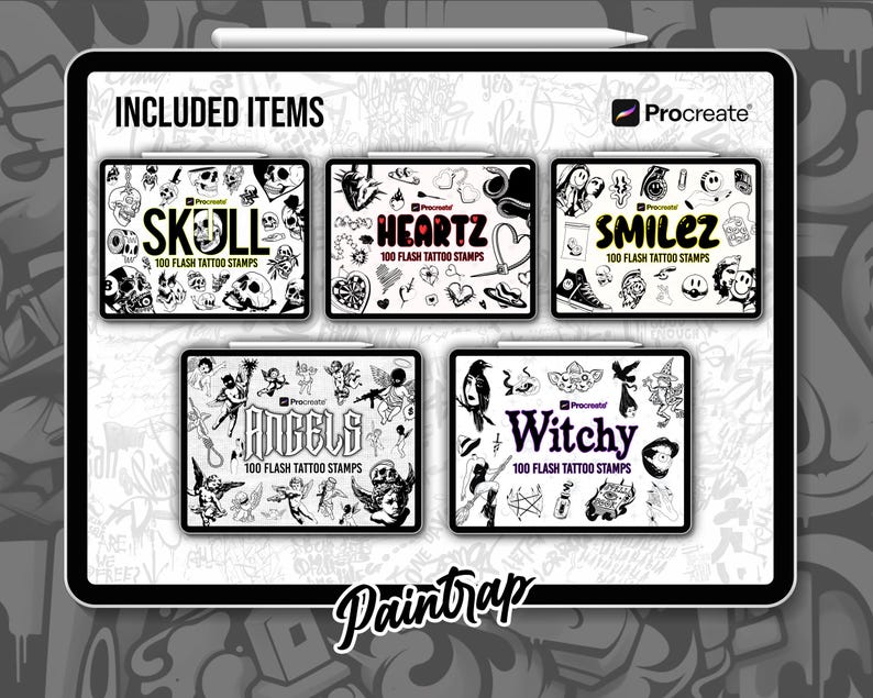 Procreate Flash Tattoo Stamps Bundle Vol 2 - 1000+ Flash Tattoo Style ...