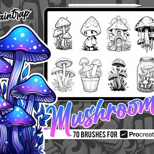 Magic Mushroom Stamp Brushes for Procreate - 70 Mushrooms Stamp Brushes Pack - Instant Digital Download