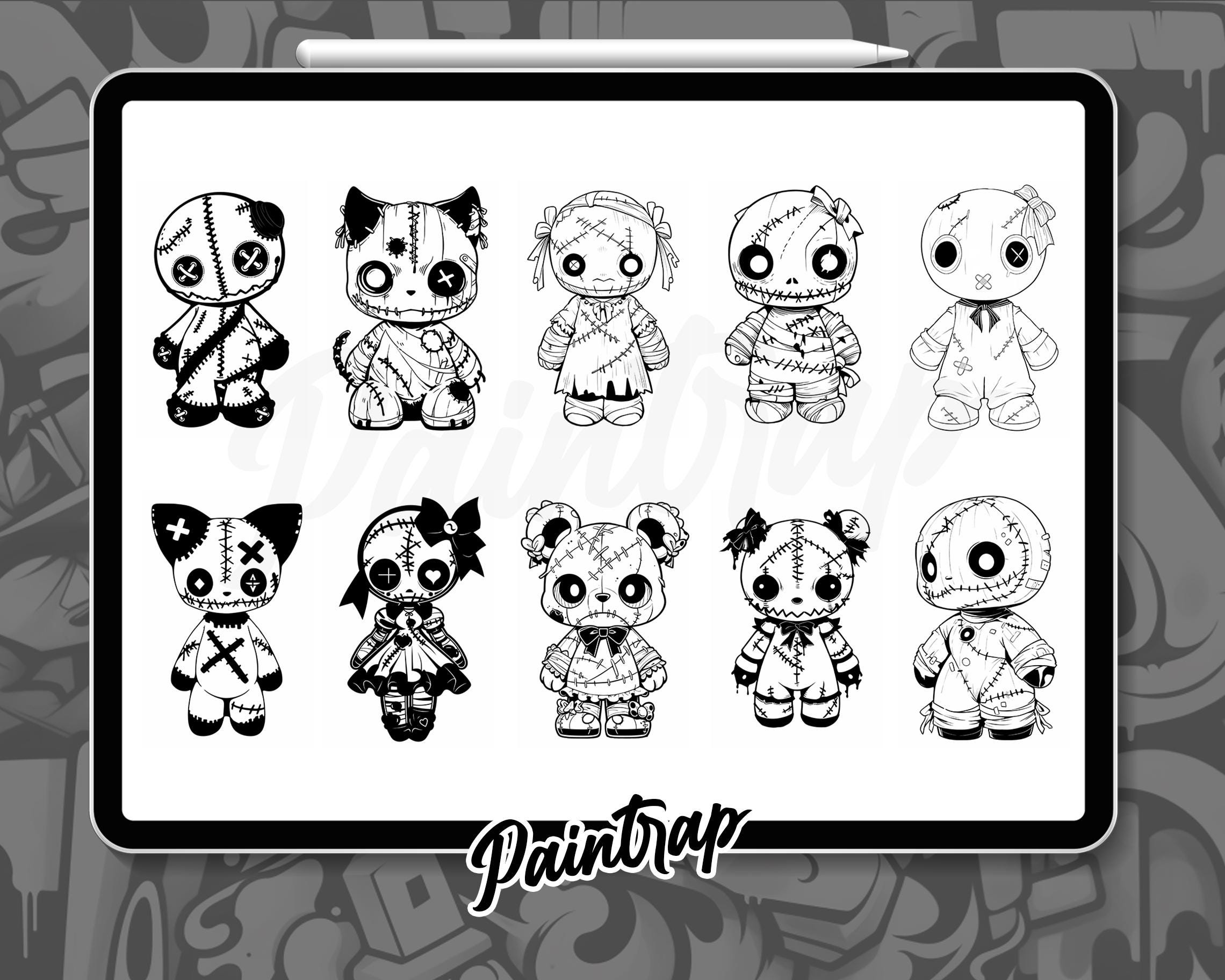 Voodoo Dolls Stamp Brushes for Procreate - 40 Voodoo Dolls Style Cute ...