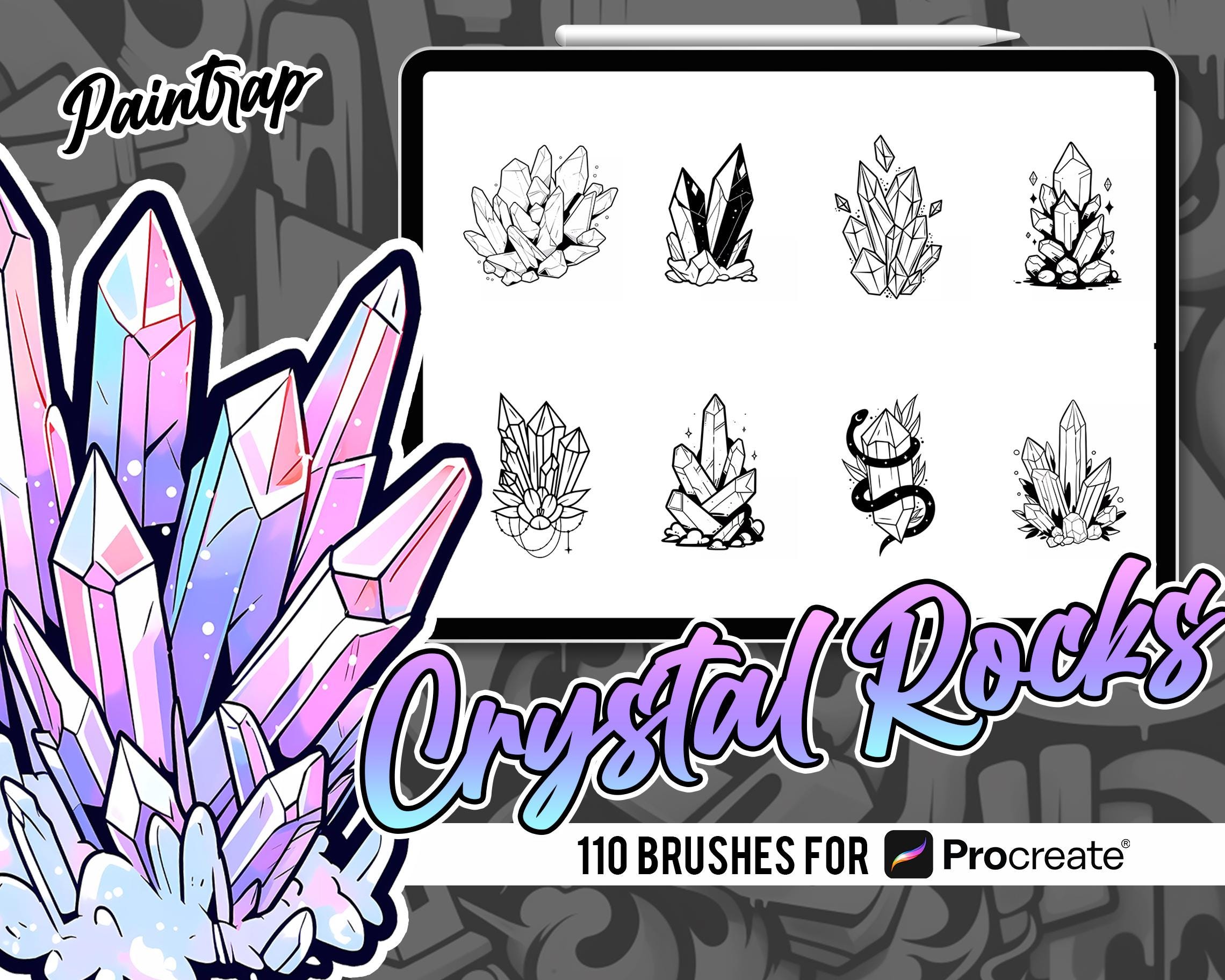 Crystal Rock Procreate Stamp Brushes – 110 Mystical Crystal & Stone Stamps | Instant Digital Download