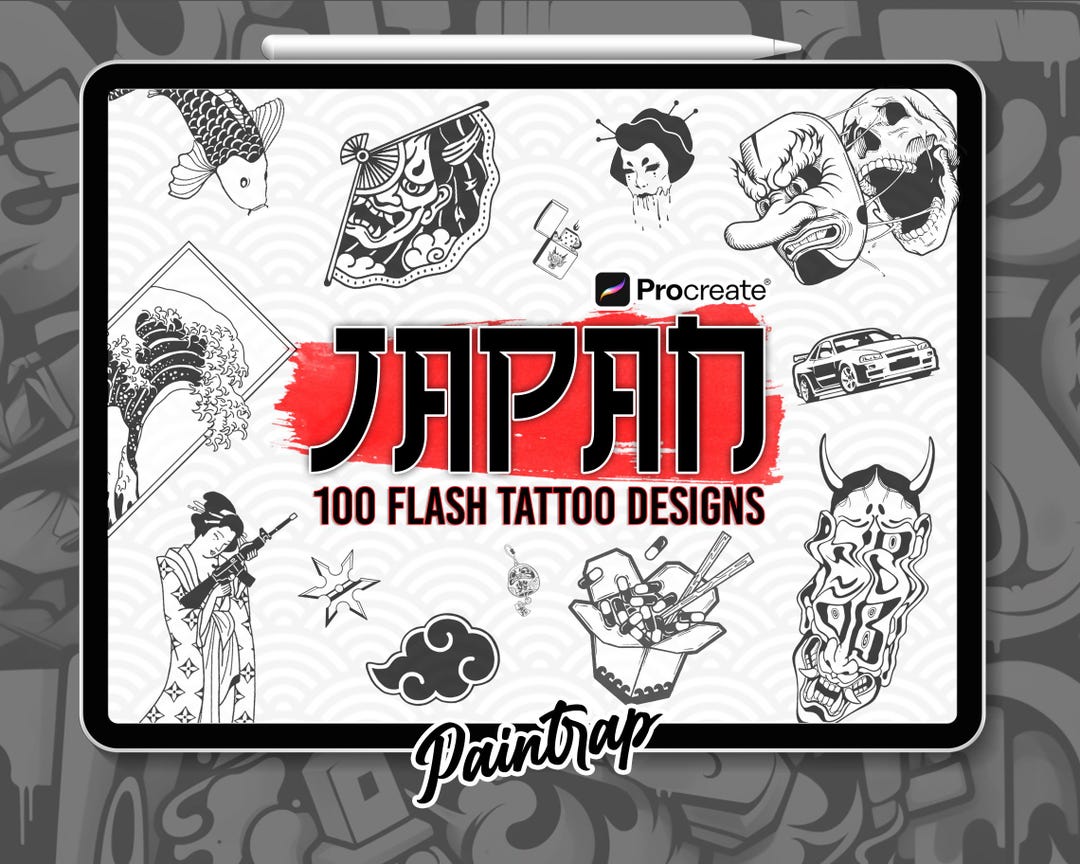 Japanese Flash Tattoo Stamps for Procreate - 100 Japan Style Stencil ...