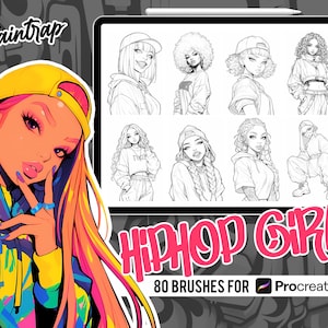 Anime Hip Hop Girls Stamp Brushes for Procreate - 80 Anime Manga Hip Hop Girls Portrait Guide Stamp Brushes Pack - Instant Digital Download