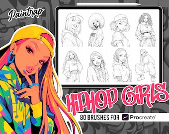 Procreate用アニメヒップホップガールズスタンプブラシ - アニメマンガヒップホップガールズポートレートガイドスタンプブラシ80種類パック - インスタントデジタルダウンロード