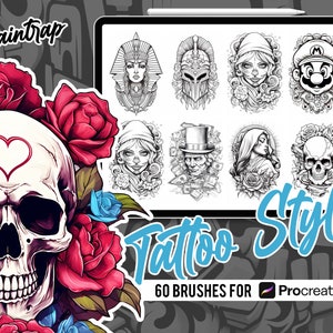 Tattoo Style Stamp Brushes for Procreate - 60 Tattoo Stamp Brushes Pack - Instant Digital Download
