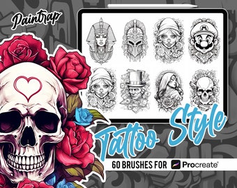 Tattoo Style Stamp Brushes for Procreate - 60 Tattoo Stamp Brushes Pack - Instant Digital Download