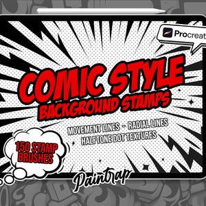 Comics Style Texture Stamps for Procreate - 150 Comics Background Lines Dots Halftone Template Stamp Brushes Pack - Instant Digital Download