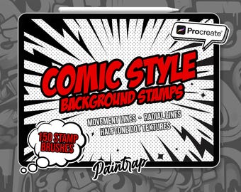 Timbri con texture in stile fumetto per Procreate - Pacchetto da 150 pennelli per timbri, modelli di linee, punti e mezzitoni per sfondi di fumetti - Download digitale istantaneo