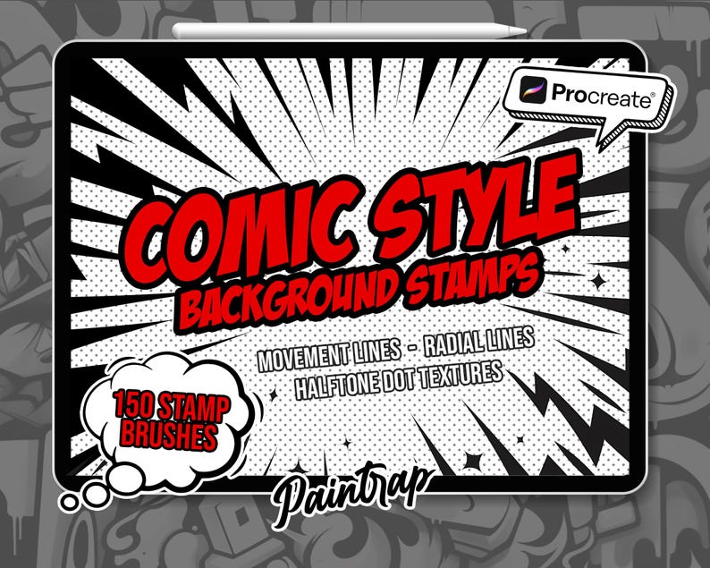Comics Style Texture Stamps for Procreate - 150 Comics Background Lines ...