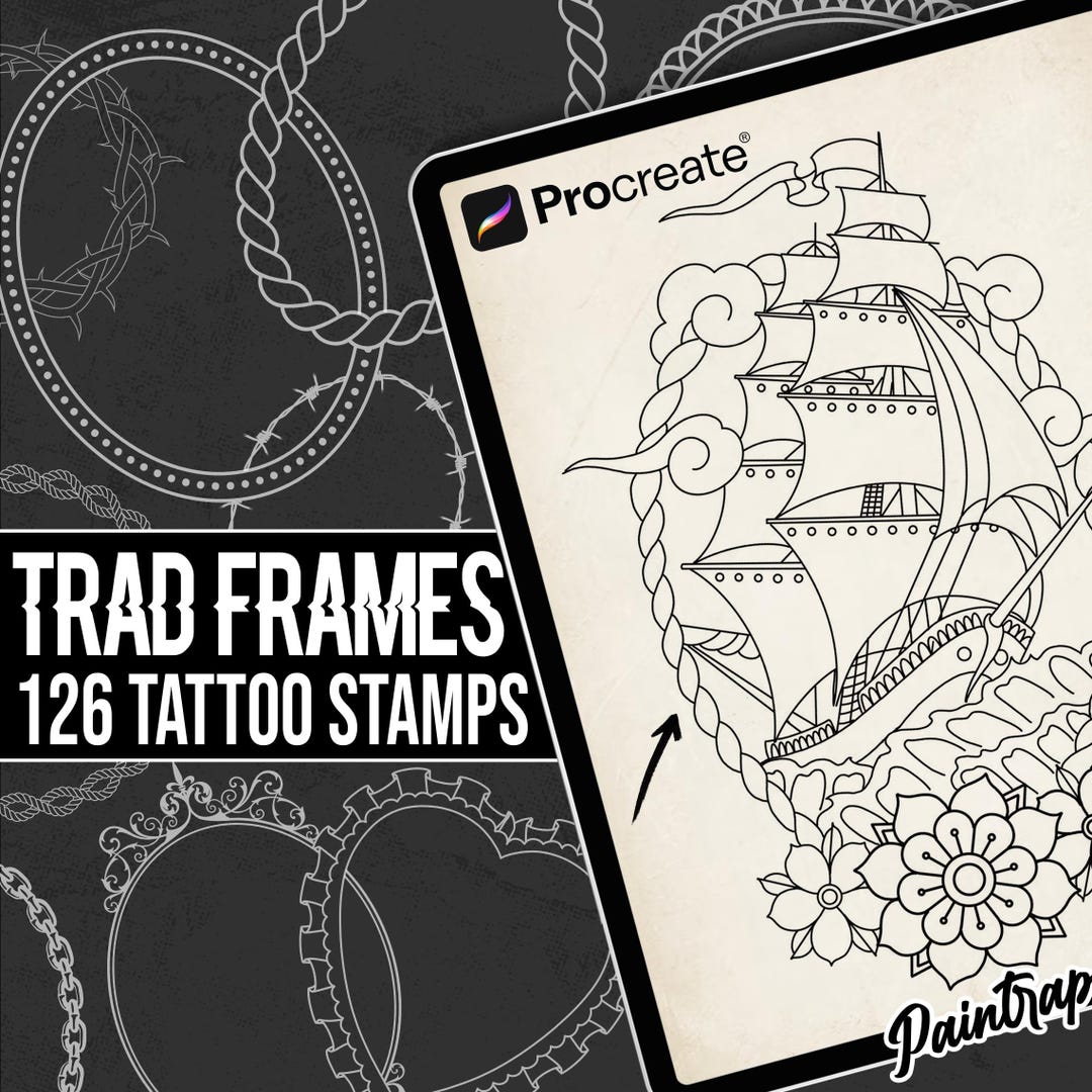 Traditional Frames Tattoo Stamp Brushes for Procreate - 126 Traditional ...