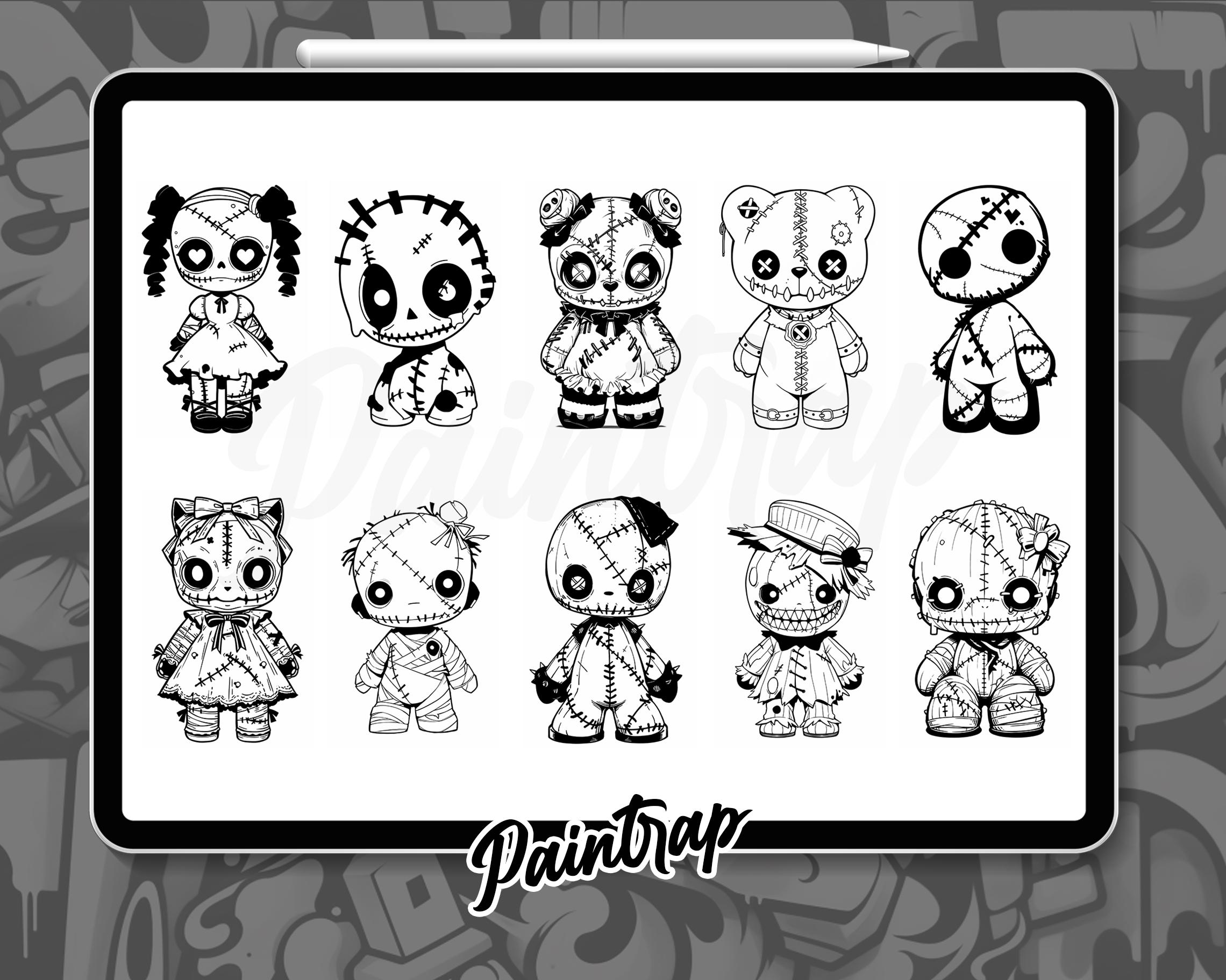 Voodoo Dolls Stamp Brushes for Procreate - 40 Voodoo Dolls Style Cute ...