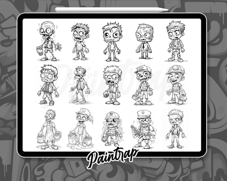 Puede incluir: Un conjunto de 15 ilustraciones en blanco y negro de zombies de dibujos animados en varias poses. Los zombies est&aacute;n dibujados en un estilo simple y de dibujos animados y tienen rasgos exagerados, como ojos y bocas grandes. Las ilustraciones son perfectas para usar en una variedad de proyectos, como sitios web, redes sociales o materiales impresos.