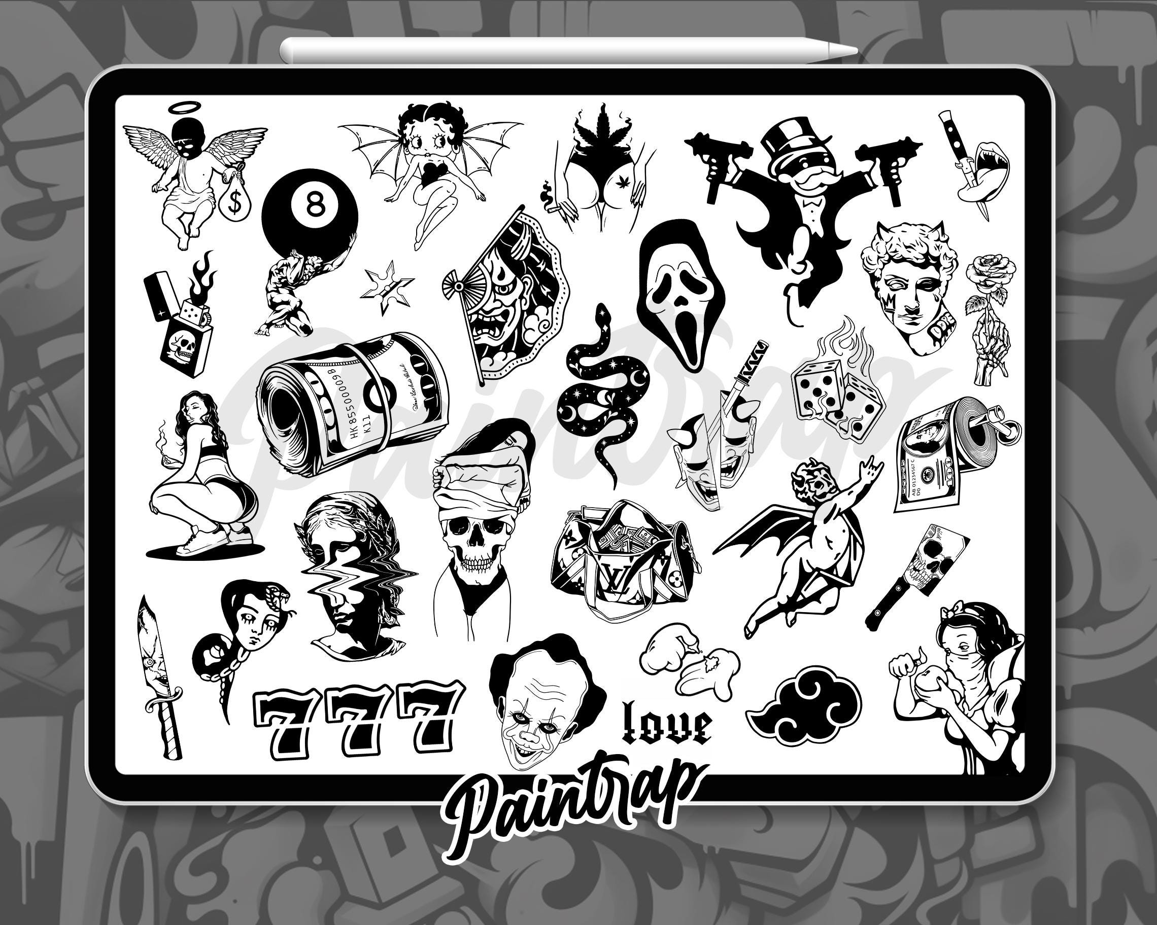 Procreate Flash Tattoo Stamps Bundle - 1000+ Flash Tattoo Style ...