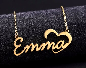 Collar con nombre personalizado, collar con nombre chapado en oro de 18K, collar con nombre personalizado, regalo de cumpleaños para ella, regalo del Día de la Madre, regalo para mamá