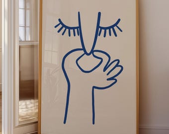Blue Line Art Print | Funny Toilet Bathroom Wall Art, Holding Nose Poster Digital Download