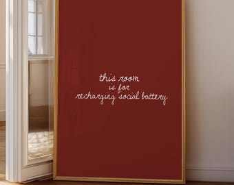Introvert Wall Art: Recharging Social Battery Quote (Digital Download)