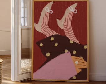 Lámina con ilustración femenina: Decoración acogedora para el autocuidado en el dormitorio (Descarga digital)