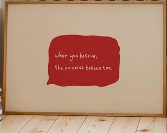 Motivational Quote Poster, Minimal Red Typography Print, Self Belief Decor (Digital Download)