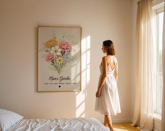 Lámina personalizada con la flor de nacimiento de mamá, ramo familiar personalizado para decorar la pared (archivo digital).