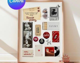 Plantilla de lienzo de collage de amor vintage / Arte mural romántico editable / Póster de pareja / Descarga digital
