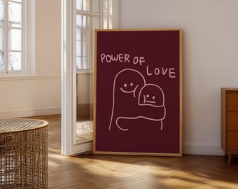 Romantic Couple Line Art Print, Pink Burgundy Bedroom Decor (Digital Download)