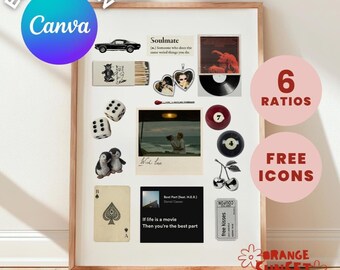 Plantilla editable de collage de amor en Canva / Arte mural de pareja romántica (descarga digital)