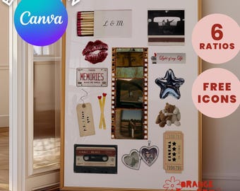 Plantilla de collage de tiras de película editables / Regalo fotográfico romántico de pareja (descarga digital)