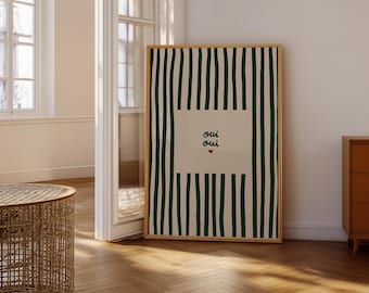 Lámina decorativa de rayas verdes para imprimir: Póster minimalista francés (descarga digital)