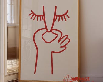 Impresión minimalista de arte lineal con la nariz agarrada / Decoración divertida para el baño (descarga digital)