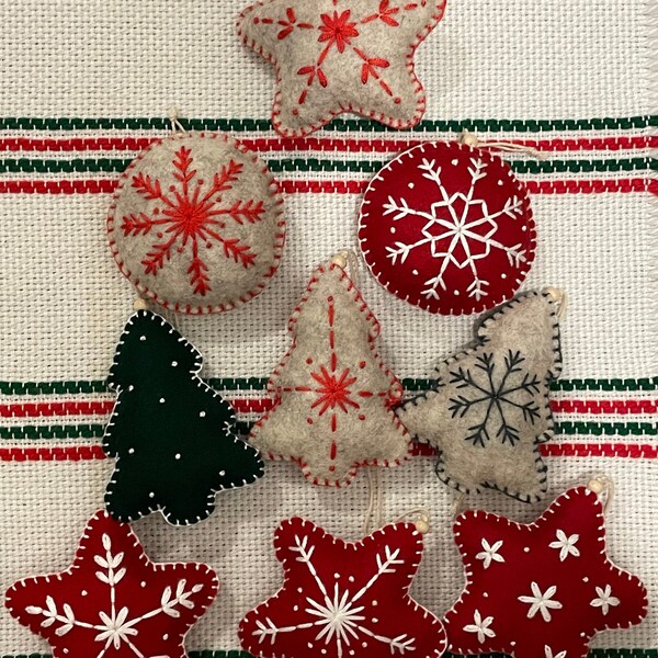 Felt Christmas Ornament - Stars, Circles, and Trees - Snowflake, Polka Dots, and Leaflike Designs - Personalize Optional - 3.5inx3.5in