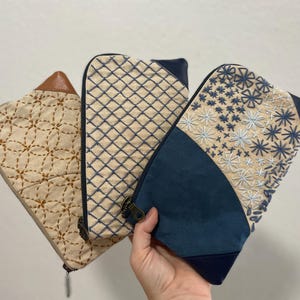 Wallet for Women / Clutch/ Long Zip Wallet / Travel / Hand Embroidered /Mustard and Blue