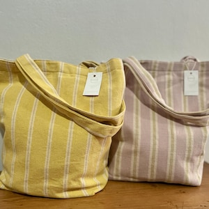 Natürlich gefärbte Baumwolltaschen - Gestreifte Strandtasche - Gestreifte Strandtasche - Über die Schulter Tasche - Gestreifte Baumwolltasche - Alltagstasche -