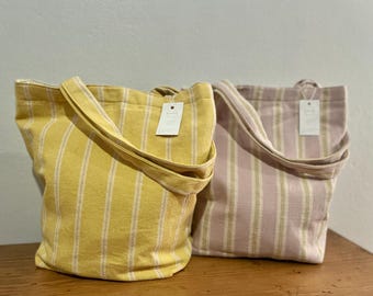 Handwoven Striped Cotton Tote Bag: Naturally Dyed Everyday Bag