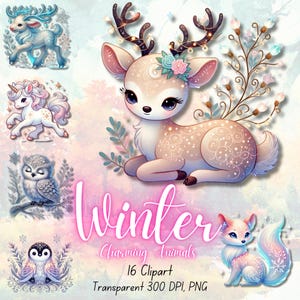 Bundle de cliparts animaux de la forêt d'hiver rustique - Clipart renard d'hiver rustique - animaux de la forêt - décoration de chambre d'enfant - décoration de Noël aquarelle
