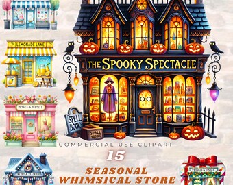 Whimsical Storefront Clipart, Fantasy Bookshop PNG (Commercial Use)