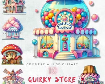 Whimsical Store Clipart Bundle, Fantasy Candy Shop PNG (Commercial Use)