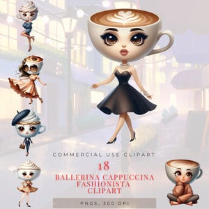 Ballerina Cappuccina Fashionista Graphics – Conjunto de Clip Art Elegante de Bailarina para Adesivos, Convites, Impressões e Scrapbooking
