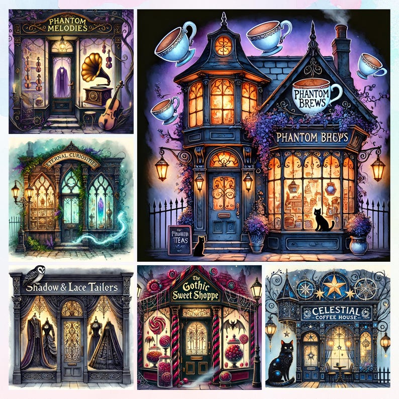 Fantasy Storefront Gothic Shop Clipart, Mystical Storefront PNG, Apothecary Illustration ...