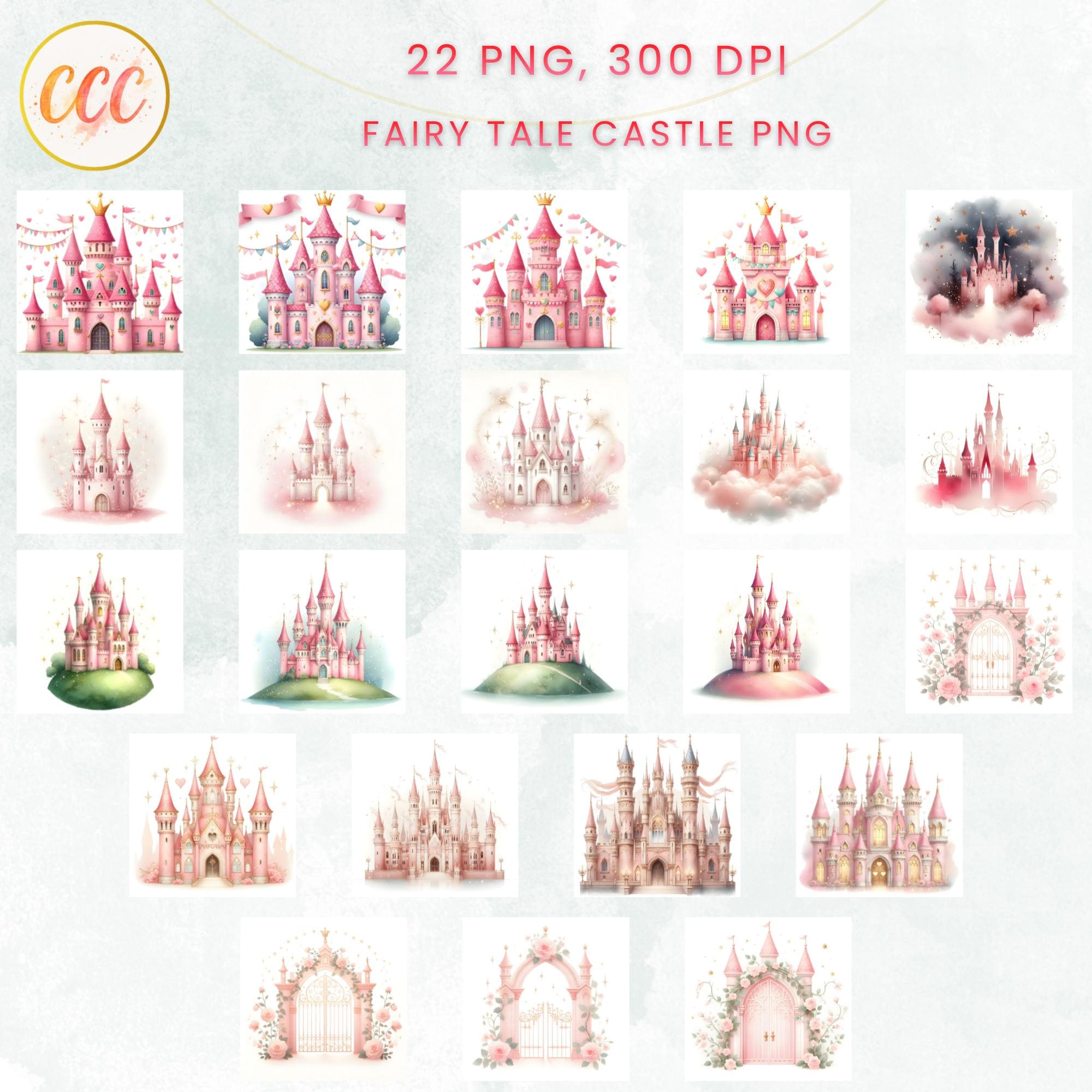 Fairy Tale Castle PNG | Pink Watercolor Fantasy Palace Clipart for ...