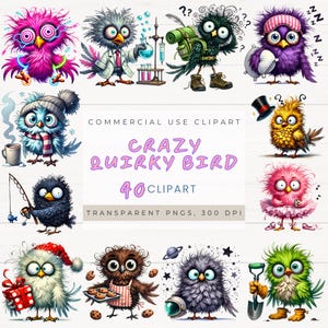 Buntes Vogel Clipart Bundle - 40 spielerische Vogel Illustrationen Perfekt für Crafting & Scrapbooking - PNG Format, Kommerzielle Nutzung, SET2