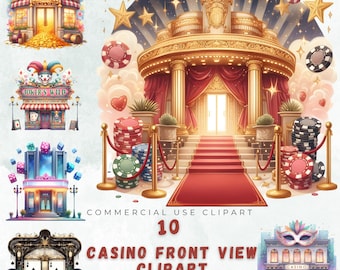 Casino Front View Clipart Bundle | Vegas Style PNGs (Digital Download)